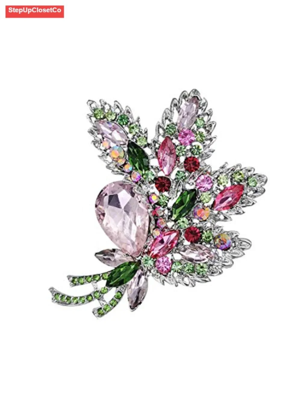 Large Crystal Leaf Brooch Pin for Women, Wedding & Party Scarf Decoration